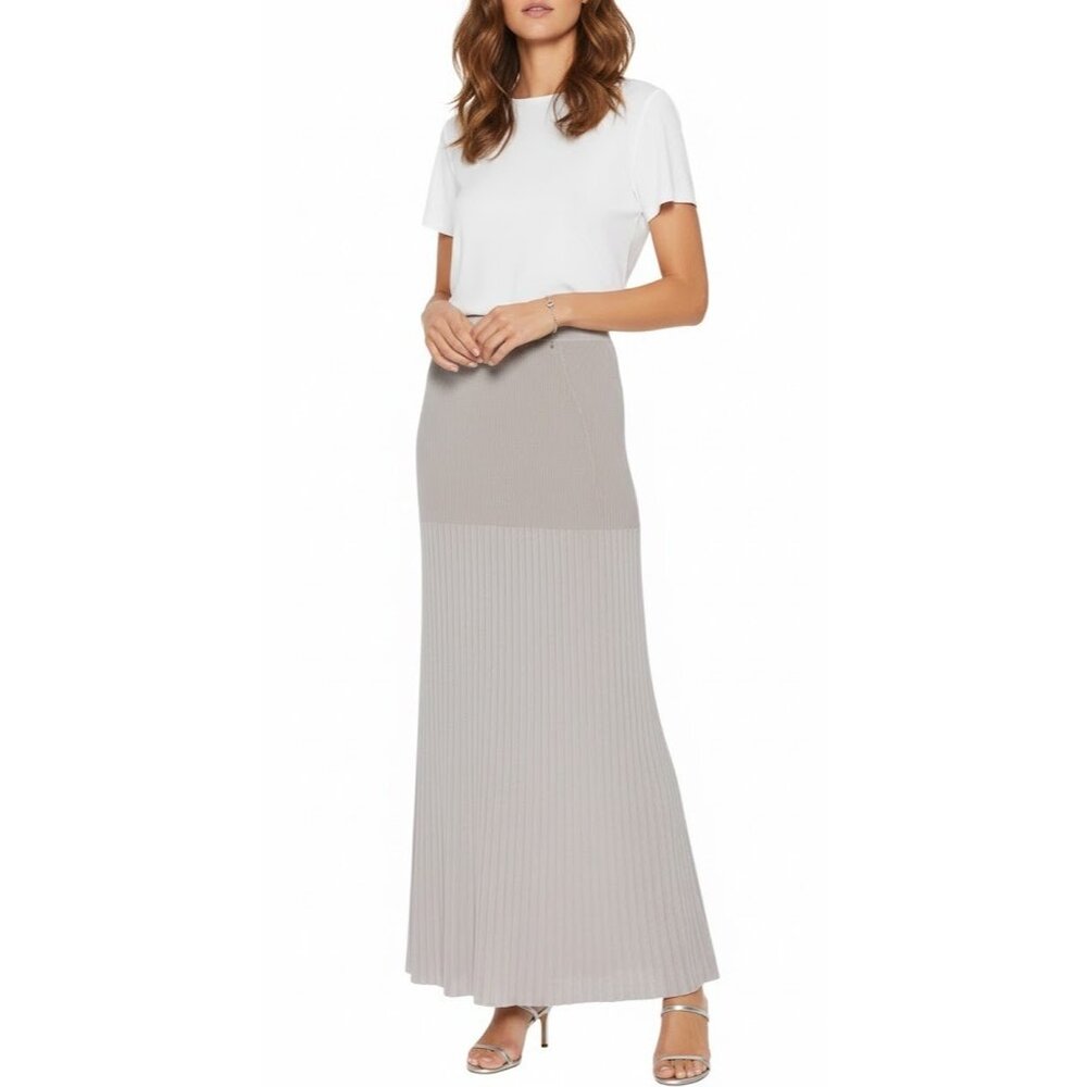 NWT Ronny Kobo IONE in French Gray Plaited Rib Stretch Knit Maxi Skirt XS $356 - Picture 2 of 8